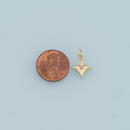 Gold Star Charms,18K Gold Filled Starburst Pendant,CZ Black North Star Charm Bracelet Necklace for DIY Jewelry Making Supply