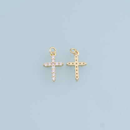 Gold Cross Charms,18K Gold Filled Cross Pendant,CZ Micro Pave Cross Charm Bracelet Necklace for DIY Jewelry Making Supply