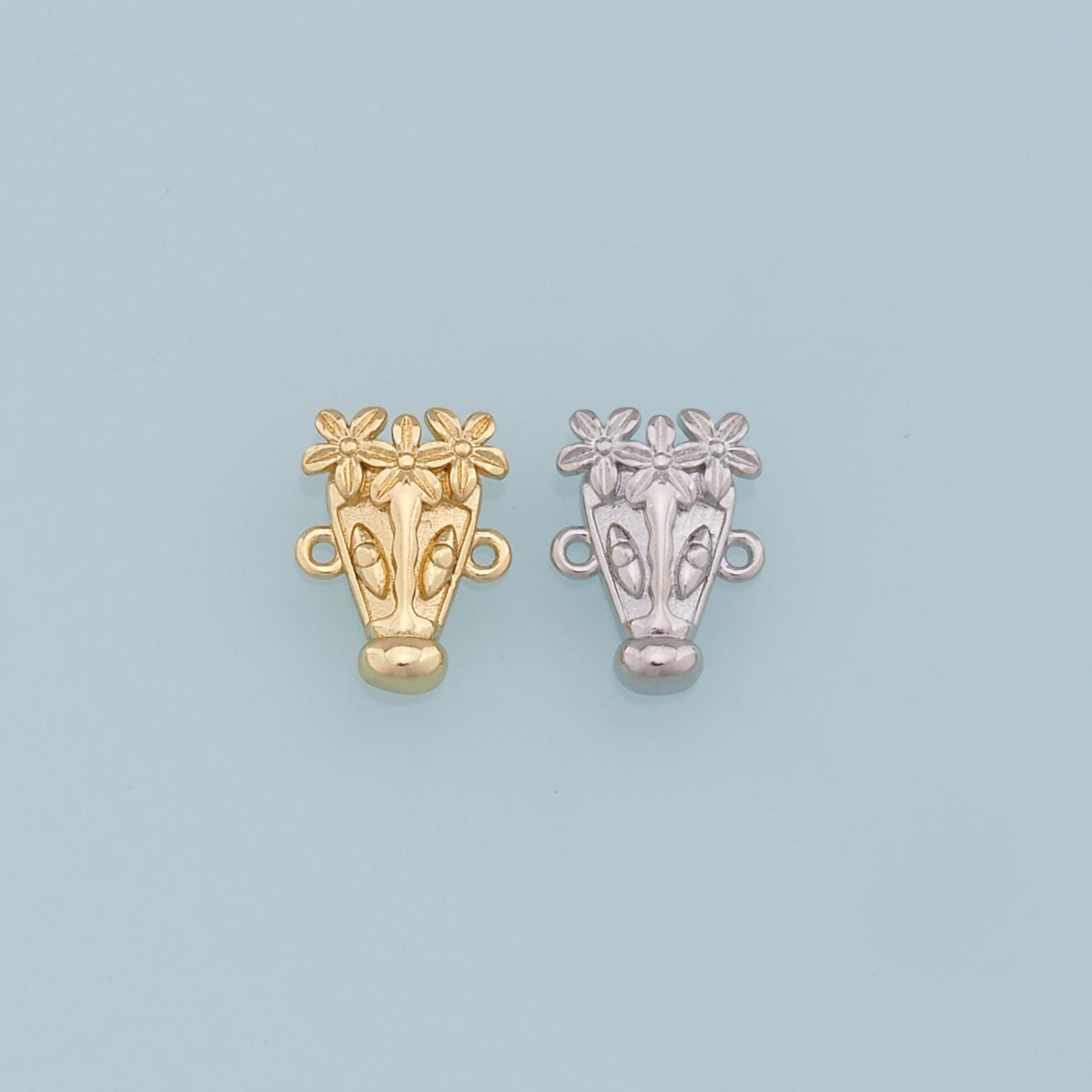 Gold Flower Charms,18K Gold Filled Flower Pendant,Silver Vase Charm Bracelet Necklace for DIY Jewelry Making Supply