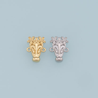 Gold Flower Charms,18K Gold Filled Flower Pendant,Silver Vase Charm Bracelet Necklace for DIY Jewelry Making Supply