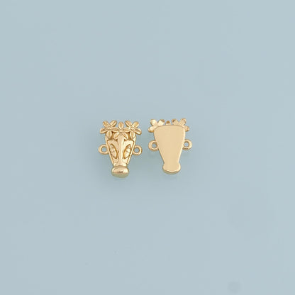 Gold Flower Charms,18K Gold Filled Flower Pendant,Silver Vase Charm Bracelet Necklace for DIY Jewelry Making Supply