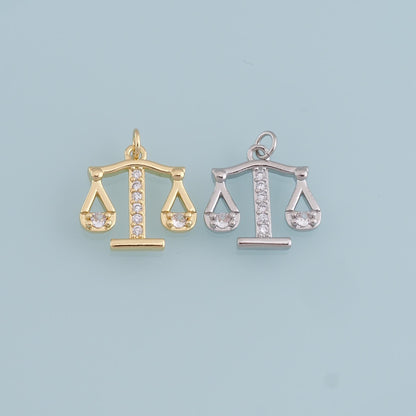 Gold Balance Scale Charms,18K Gold Filled CZ Balance Pendant Charm Bracelet Necklace for DIY Jewelry Making Supply