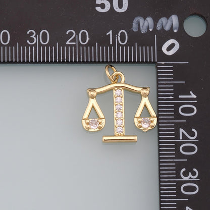 Gold Balance Scale Charms,18K Gold Filled CZ Balance Pendant Charm Bracelet Necklace for DIY Jewelry Making Supply