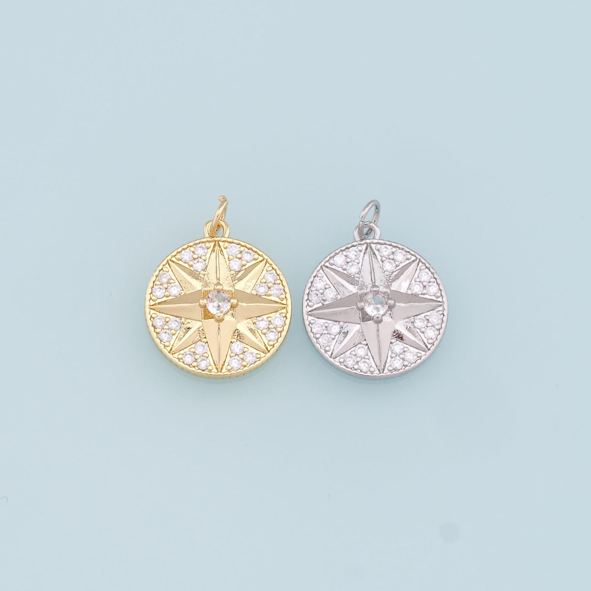 Gold Star Charms,18K Gold Filled CZ Starburst Pendant,North Star Charm Bracelet Necklace for DIY Jewelry Making Supply