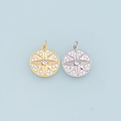 Gold Star Charms,18K Gold Filled CZ Starburst Pendant,North Star Charm Bracelet Necklace for DIY Jewelry Making Supply