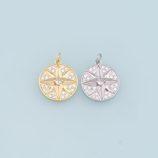 Gold Star Charms,18K Gold Filled CZ Starburst Pendant,North Star Charm Bracelet Necklace for DIY Jewelry Making Supply