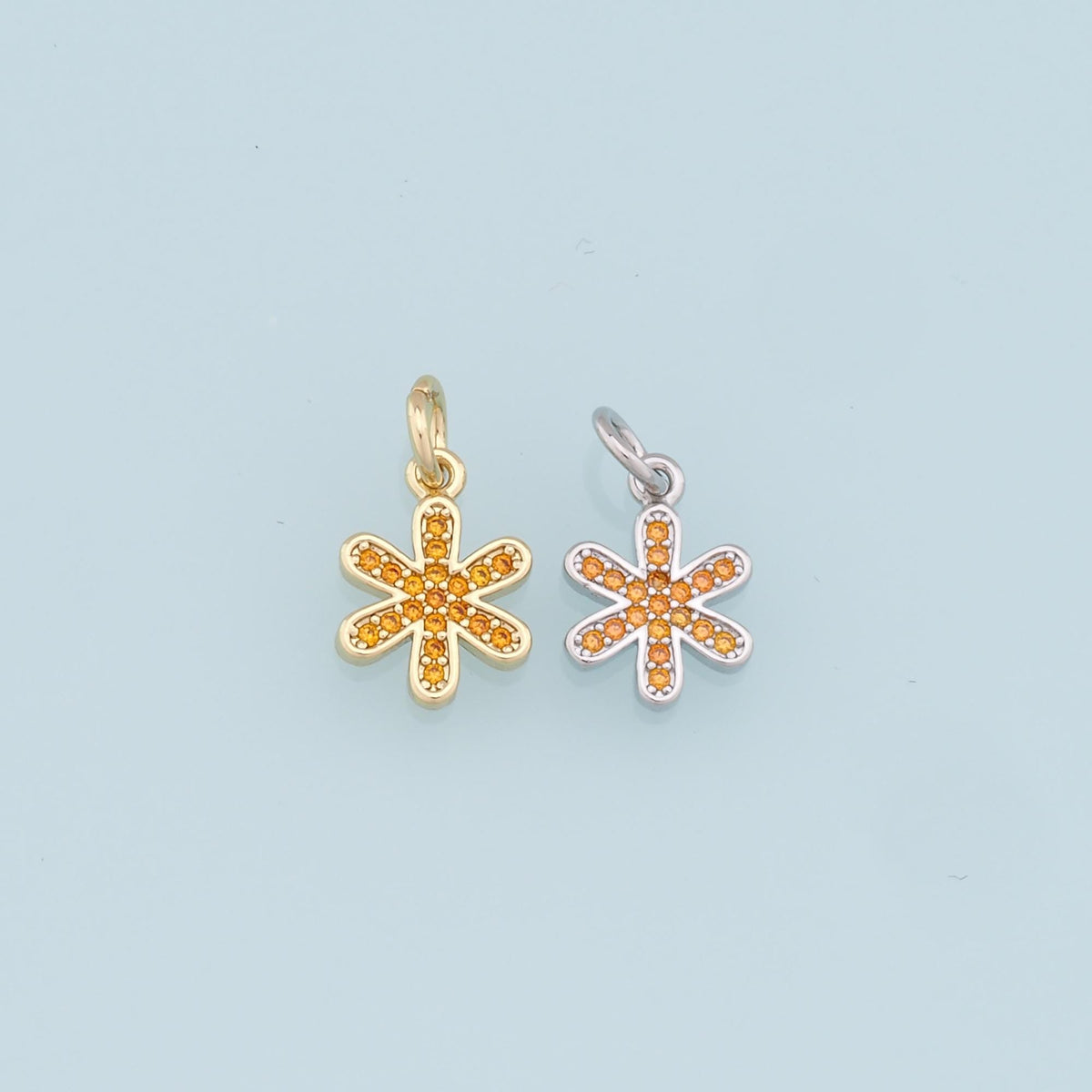 Gold Flower Charms,18K Gold Filled Flower Pendant,CZ Flower Charm Bracelet Necklace for DIY Jewelry Making Supply