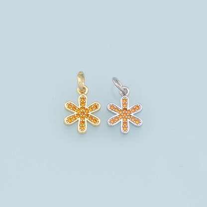Gold Flower Charms,18K Gold Filled Flower Pendant,CZ Flower Charm Bracelet Necklace for DIY Jewelry Making Supply