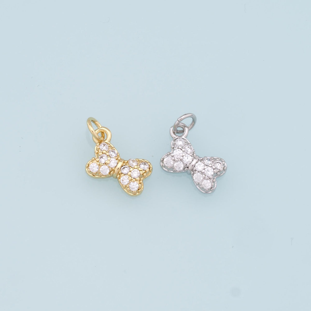 Gold Bow Charms,18K Gold Filled Tiny Bow Pendant,CZ Bow tie Charm Bracelet Necklace for DIY Jewelry Making Supply