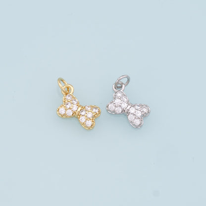 Gold Bow Charms,18K Gold Filled Tiny Bow Pendant,CZ Bow tie Charm Bracelet Necklace for DIY Jewelry Making Supply