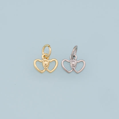 Gold Heart Charms,18K Gold Filled Tiny Heart Pendant,Double Heart Charm Bracelet Necklace for DIY Jewelry Making Supply