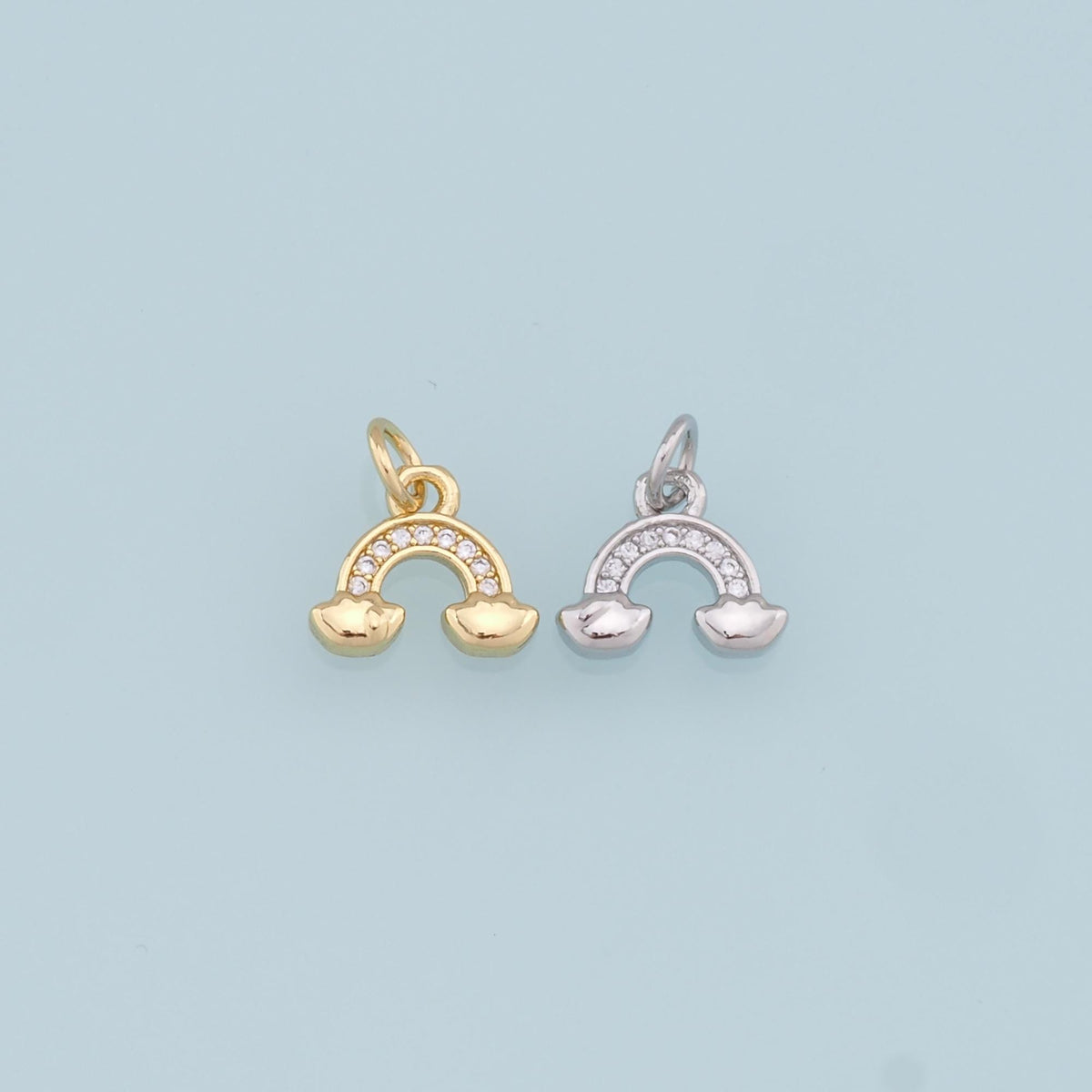 Gold Rainbow Charms,18K Gold Filled CZ Rainbow Pendant,Silver Rainbow Charm Bracelet Necklace for DIY Jewelry Making Supply