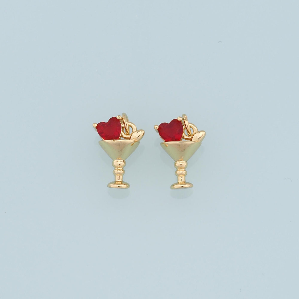 Gold Wine Glass Charms,18K Gold Filled CZ Heart Wine Glass Pendant,Wine Glass Charm Bracelet Necklace for DIY Jewelry Making 