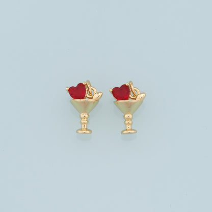 Gold Wine Glass Charms,18K Gold Filled CZ Heart Wine Glass Pendant,Wine Glass Charm Bracelet Necklace for DIY Jewelry Making 