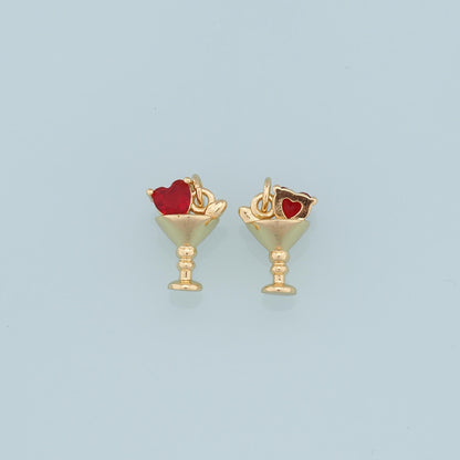 Gold Wine Glass Charms,18K Gold Filled CZ Heart Wine Glass Pendant,Wine Glass Charm Bracelet Necklace for DIY Jewelry Making 