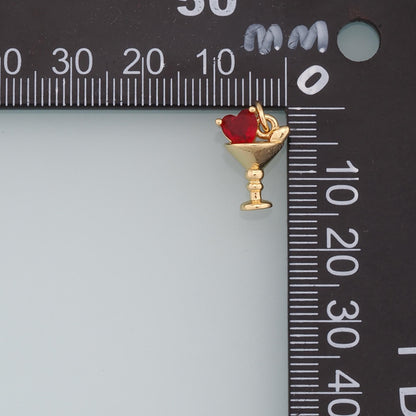 Gold Wine Glass Charms,18K Gold Filled CZ Heart Wine Glass Pendant,Wine Glass Charm Bracelet Necklace for DIY Jewelry Making 