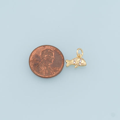 Gold Tiny Fish Charms,18K Gold Filled CZ Fish Pendant,Cute Fish Charm Bracelet Necklace for DIY Jewelry Making Supply