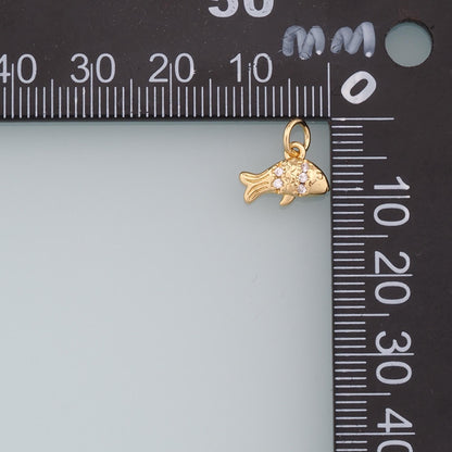 Gold Tiny Fish Charms,18K Gold Filled CZ Fish Pendant,Cute Fish Charm Bracelet Necklace for DIY Jewelry Making Supply