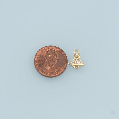 Gold Tiny Saturn Charms,18K Gold Filled CZ Saturn Pendant,Silver Celestial Charm Bracelet Necklace for DIY Jewelry Making Sup