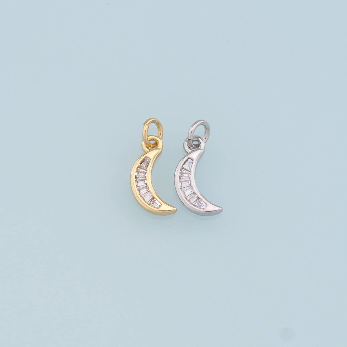 Gold Moon Charms,18K Gold Filled CZ Moon Pendant,Celestial Charm Bracelet Necklace for DIY Jewelry Making Supply