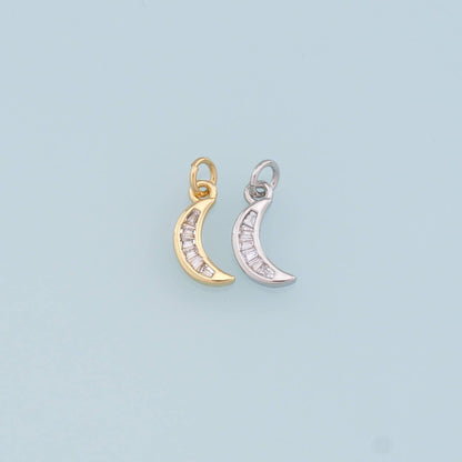 Gold Moon Charms,18K Gold Filled CZ Moon Pendant,Celestial Charm Bracelet Necklace for DIY Jewelry Making Supply