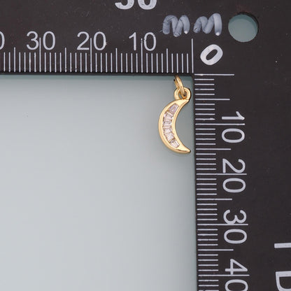 Gold Moon Charms,18K Gold Filled CZ Moon Pendant,Celestial Charm Bracelet Necklace for DIY Jewelry Making Supply