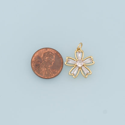 Gold Flower Charms,18K Gold Filled CZ Flower Pendant,Silver Flower Charm Bracelet Necklace for DIY Jewelry Making Supply