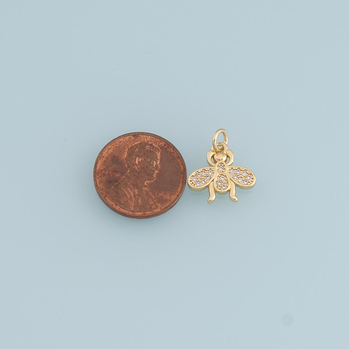 Gold Tiny Bee Charms,18K Gold Filled CZ Coin Bee Pendant,Bee Charm Bracelet Necklace for DIY Jewelry Making Supply