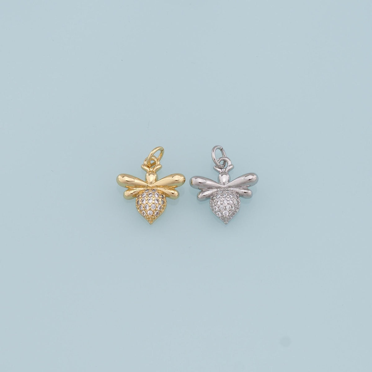 Gold Tiny Bee Charms,18K Gold Filled CZ Coin Bee Pendant,Bee Charm Bracelet Necklace for DIY Jewelry Making Supply