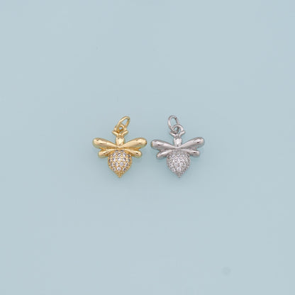 Gold Tiny Bee Charms,18K Gold Filled CZ Coin Bee Pendant,Bee Charm Bracelet Necklace for DIY Jewelry Making Supply