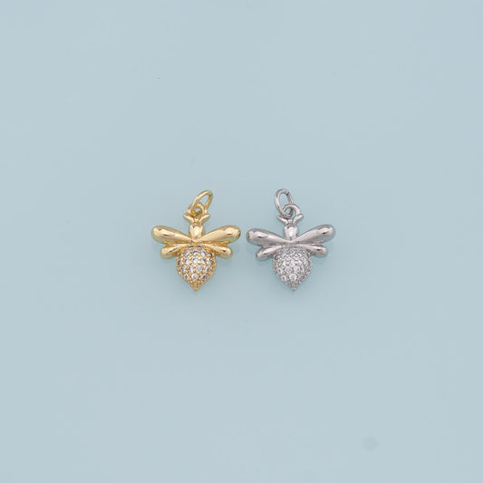 Gold Tiny Bee Charms,18K Gold Filled CZ Coin Bee Pendant,Bee Charm Bracelet Necklace for DIY Jewelry Making Supply