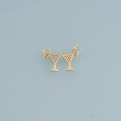 Gold Tiny Wine Glass Charms,18K Gold Filled CZ Wine Glass Pendant,Wine Glass Charm Bracelet Necklace for DIY Jewelry Making S