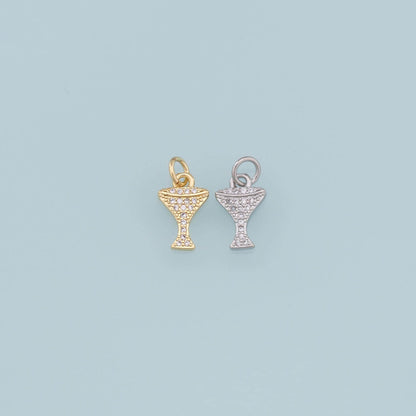 Gold Tiny Wine Glass Charms,18K Gold Filled CZ Wine Glass Pendant,Wine Glass Charm Bracelet Necklace for DIY Jewelry Making S