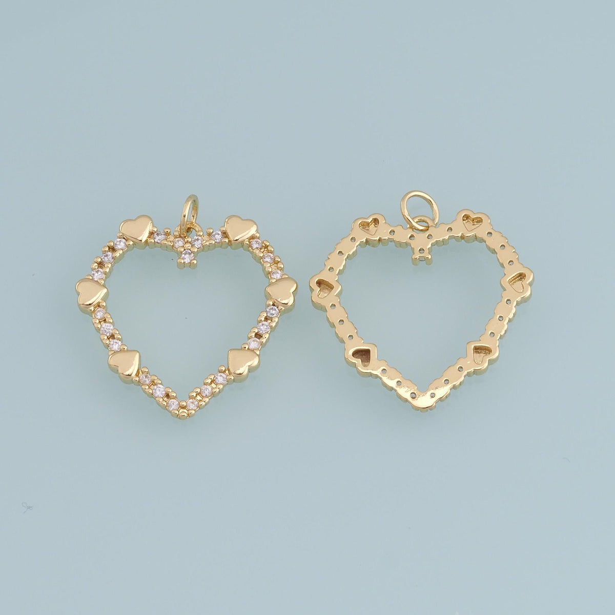 Gold Heart Charms,18K Gold Filled Heart Pendant,CZ Micro Pave Heart Charm Bracelet Necklace for DIY Jewelry Making Supply