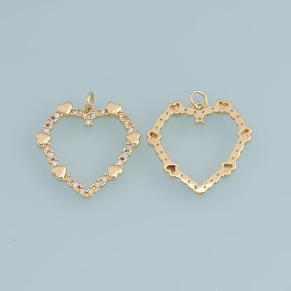 Gold Heart Charms,18K Gold Filled Heart Pendant,CZ Micro Pave Heart Charm Bracelet Necklace for DIY Jewelry Making Supply