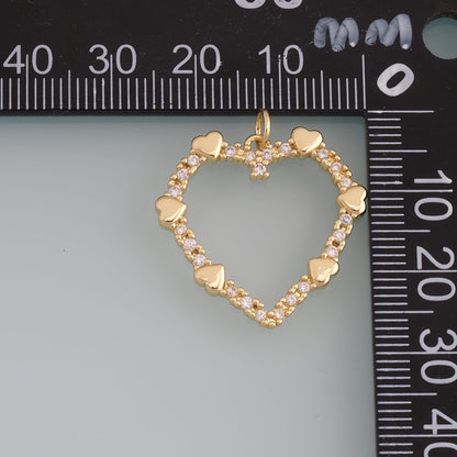 Gold Heart Charms,18K Gold Filled Heart Pendant,CZ Micro Pave Heart Charm Bracelet Necklace for DIY Jewelry Making Supply