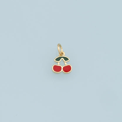 Gold Cherry Charms,18K Gold Filled Enamel Cherry Pendant,Fruit Charm Bracelet Necklace for DIY Jewelry Making Supply