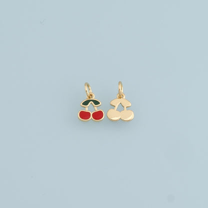 Gold Cherry Charms,18K Gold Filled Enamel Cherry Pendant,Fruit Charm Bracelet Necklace for DIY Jewelry Making Supply