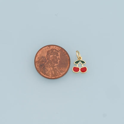 Gold Cherry Charms,18K Gold Filled Enamel Cherry Pendant,Fruit Charm Bracelet Necklace for DIY Jewelry Making Supply