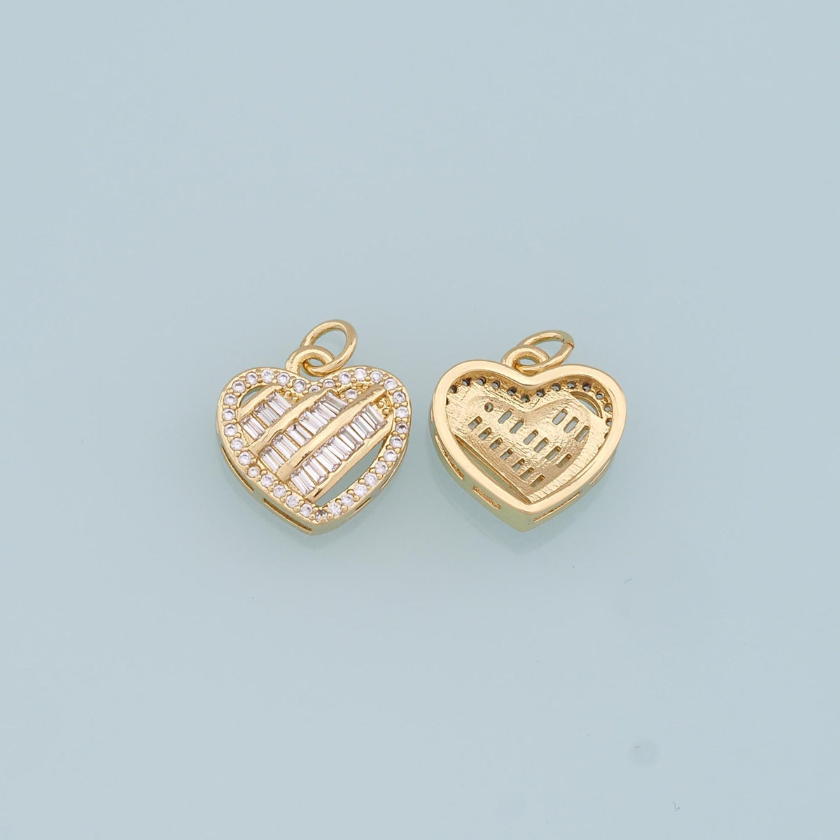 Gold Heart Charms,18K Gold Filled Heart Pendant,CZ Heart Charm Bracelet Necklace for DIY Jewelry Making Supply