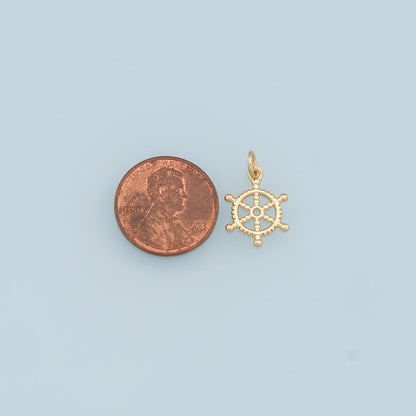 18K Gold Filled Rudder Pendant,Nautical Charm Bracelet Necklace for DIY Jewelry Making Supply