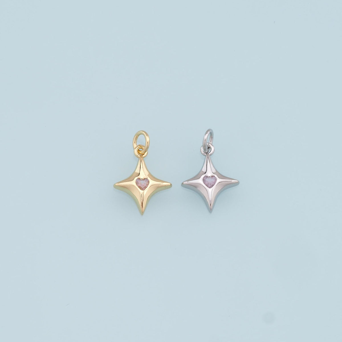 Gold Star Charms,18K Gold Filled Starburst Pendant,CZ Black North Star Charm Bracelet Necklace for DIY Jewelry Making Supply