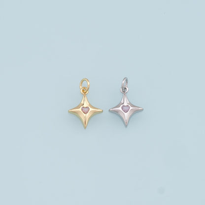 Gold Star Charms,18K Gold Filled Starburst Pendant,CZ Black North Star Charm Bracelet Necklace for DIY Jewelry Making Supply