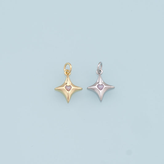 Gold Star Charms,18K Gold Filled Starburst Pendant,CZ Black North Star Charm Bracelet Necklace for DIY Jewelry Making Supply