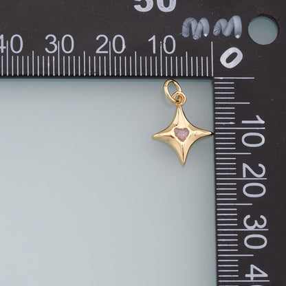 Gold Star Charms,18K Gold Filled Starburst Pendant,CZ Black North Star Charm Bracelet Necklace for DIY Jewelry Making Supply