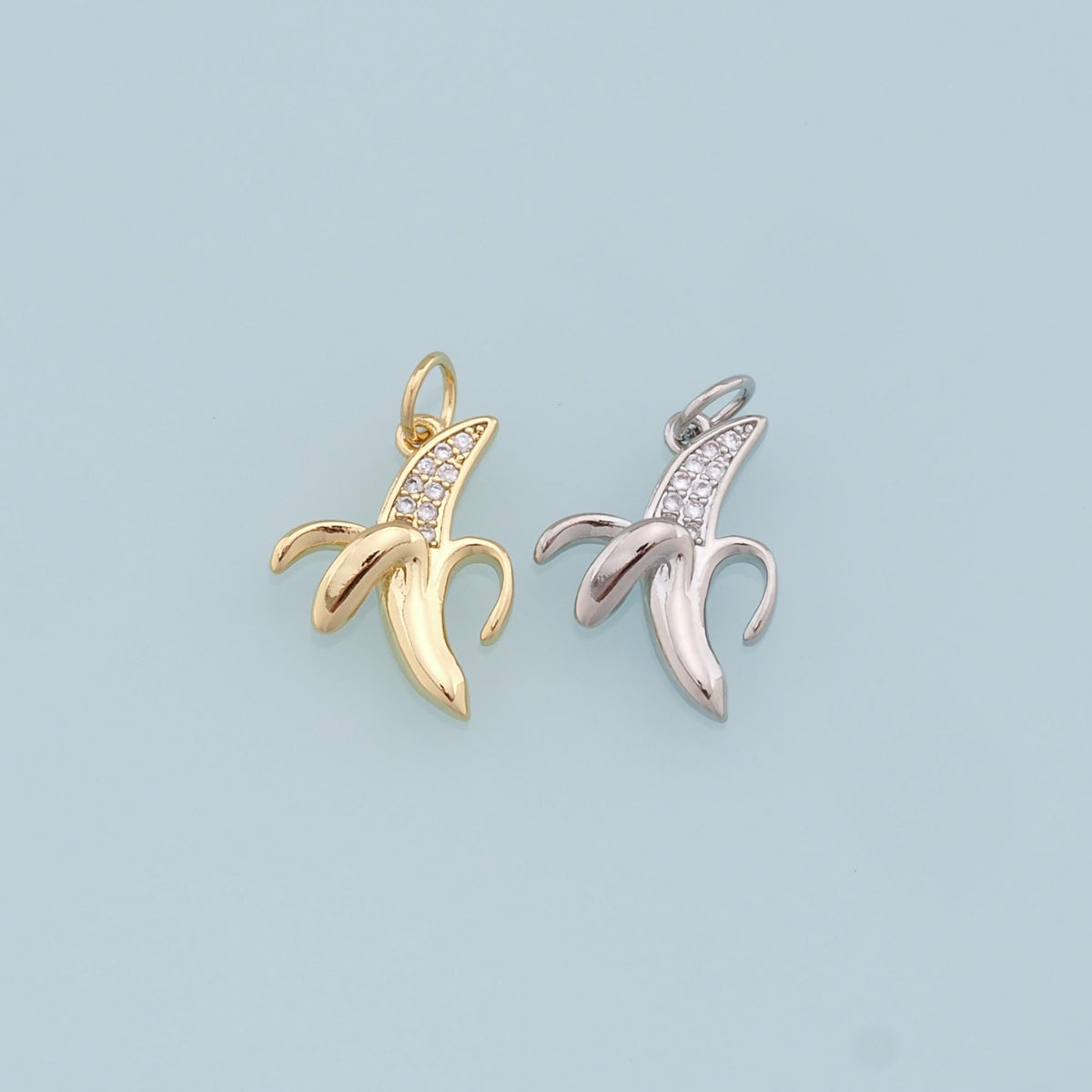 Gold Banana Charms,18K Gold Filled Banana Pendant,CZ Fruit Charm Bracelet Necklace for DIY Jewelry Making Supply