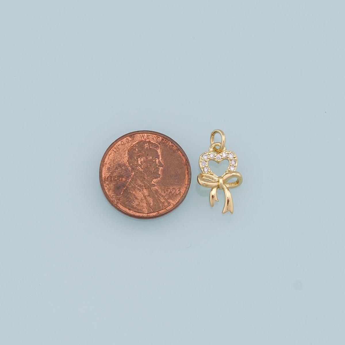 Gold Heart Bow Charms,18K Gold Filled Bow Heart Pendant,CZ Bow Tie Charm Bracelet Necklace for DIY Jewelry Making Supply