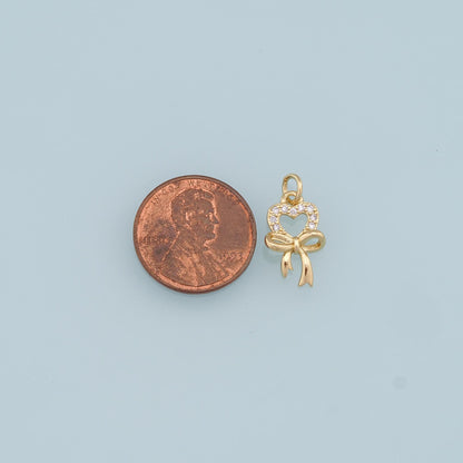 Gold Heart Bow Charms,18K Gold Filled Bow Heart Pendant,CZ Bow Tie Charm Bracelet Necklace for DIY Jewelry Making Supply