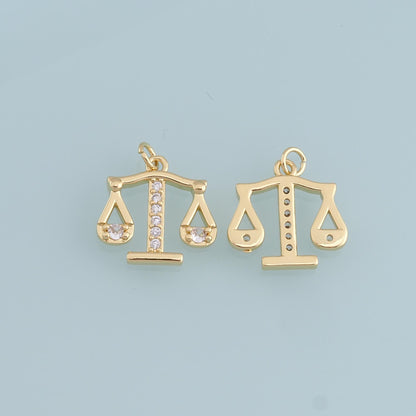 Gold Balance Scale Charms,18K Gold Filled CZ Balance Pendant Charm Bracelet Necklace for DIY Jewelry Making Supply