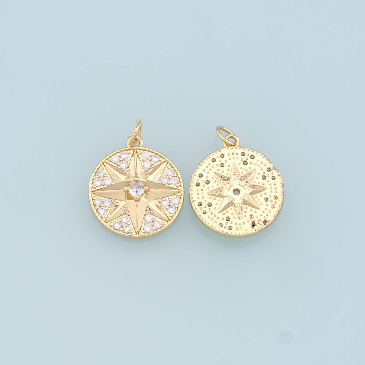 Gold Star Charms,18K Gold Filled CZ Starburst Pendant,North Star Charm Bracelet Necklace for DIY Jewelry Making Supply